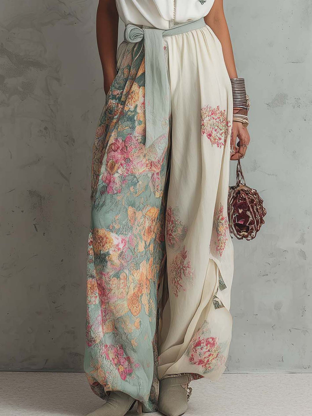 White Floral Chiffon Sleeveless Jumpsuit