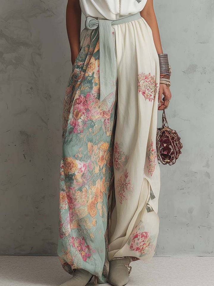 White Floral Chiffon Sleeveless Jumpsuit
